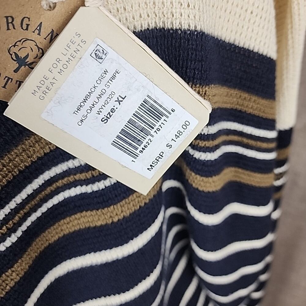 Faherty Womens Throwback Waffle Crewneck Pullover Sweater - Oakland Stripe XL - Picture 7 of 8